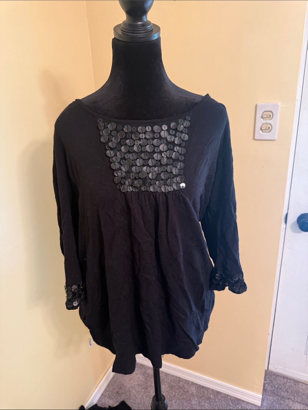 Essentials Black Scoop Neck Sequin Accent Tunic